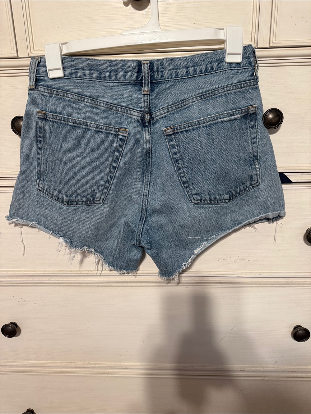 Agolde Medium Wash Frayed Hem Denim Shorts - Picture 2 of 2